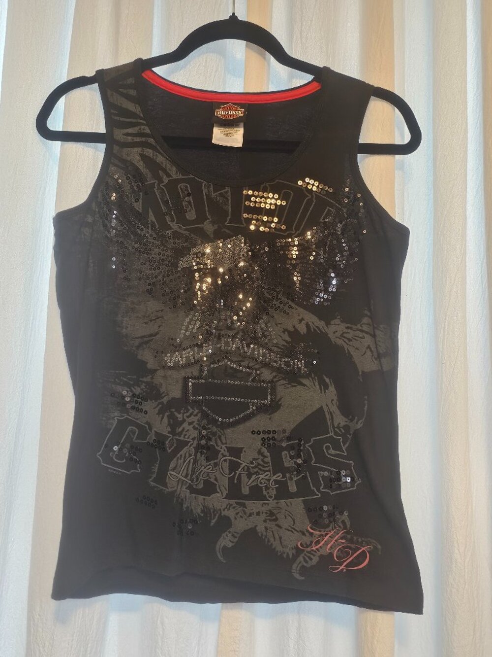 Harley Davidson Womens M Eagle Sequin Bling Black Tank Top Seaford DE
